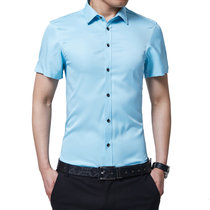 2017新款夏季男士短袖衬衫韩版免烫修身休闲男短袖衬衣 2701(浅蓝色)