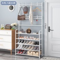 置物架多功能衣帽架鞋架一体简易门口置物家用挂衣架落地卧室客厅玄关置物架(白色【高170*宽80cm】-- 5层鞋架/置物架)