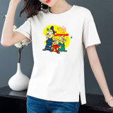 【灵薇雅】夏季韩系100%纯棉卡通动漫印花宽松圆领短袖T恤衫D7175(粉红色 M)