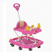 多功能婴儿学步车宝宝走路车可折叠三档调节座垫可拆洗带音乐刹车(粉色 粉色)