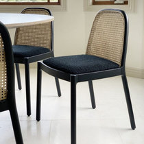 北欧简约设计藤编餐椅家用餐桌椅实 木靠背椅子轻奢ins网红椅表情(黑色)