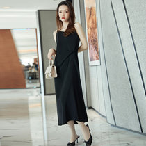 MISS LISA时尚气质长款连衣裙女式修身显瘦打底连衣裙高腰吊带裙YS3322(黑色 M)