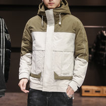 BEBEERU羽绒棉男士外套冬季2020新款韩版帅气轻薄短款保暖工装冬装潮牌  SB016(SB016-绿色 L)
