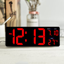 汉时创意大屏幕液晶电子挂钟客厅静音夜光日历时钟装饰钟表 HW101(黑色红灯)
