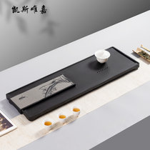 凯斯唯嘉 天然整块乌金石茶盘高档家用简约中式禅意风格传统影雕工艺石板材茶台 映像3-80*30*3厘米 图片(映像2-76*24*3厘米 默认版本)