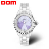 多姆（DOM）手表 女表 韩版时尚商务个性薄款水钻女士手表 白色陶瓷表(紫贝面)