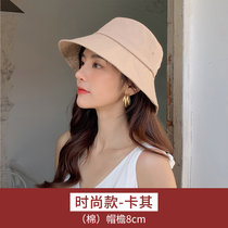 网红款渔夫帽女春夏韩版百搭日系遮阳帽黑色防晒太阳帽子潮(卡其色可调节-时尚款(帽檐8cm有防风绳 默认尺码)