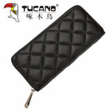 啄木鸟/TUCANO 女士手拿包羊皮时尚格纹女式包包手机包长款钱包(黑色)