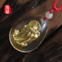 淘翠 足金合成水晶吊坠 聚财貔貅 送贵金属检测证书（36X26X11mm)