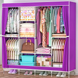 索尔诺大号布衣柜 钢管加粗加固简易衣柜防尘组装折叠组合布衣橱1331(紫色)