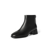 森达2021冬季新款商场同款气质简约粗跟休闲女短皮靴4MK01DD1(黑色 34)