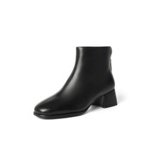 森达2021冬季新款商场同款气质简约粗跟休闲女短皮靴4MK01DD1(黑色 36)