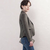 羊毛呢子小西装女士外套短款2021冬季新款韩版修身休闲职业装女装 TFC0893(深灰色 XL)