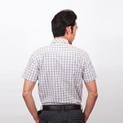 2013爆款男士立领经典格纹纯棉短袖衬衫C13009(黄格子 40)