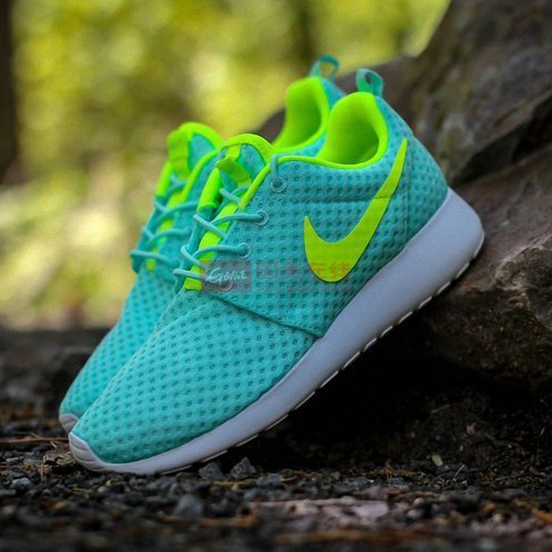 nike roshe run伦敦奥运花卉耐克跑鞋男鞋女子跑鞋(蓝绿荧光 36)