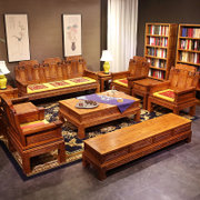 仿古沙发 古典实木沙发 南榆木新中式沙发组合 原木象头沙发(五件套+送坐垫)