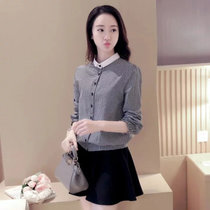 Mistletoe春季韩版修身格子衬衫女长袖 新款纯棉大码学生衬衣寸衫外套(深灰色 XL)