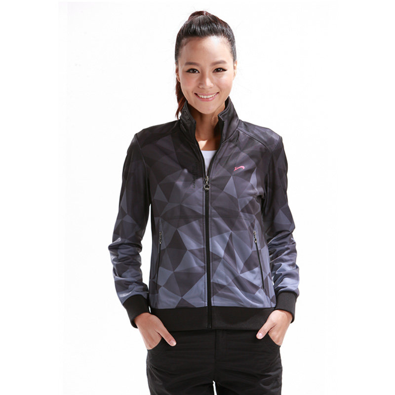 运动夹克贵人鸟官方正品春秋女士时尚休闲针织运动外套10232901黑色xl