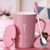 创意个性陶瓷马克杯带盖勺喝水杯子男生家用大容量茶杯情侣咖啡杯(粉色款-Y)