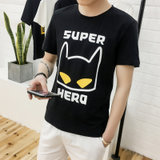 左岸男装圆领短袖T恤韩版修身青少年卡通蝙蝠侠印花休闲半袖T恤衫潮(黑色 M)