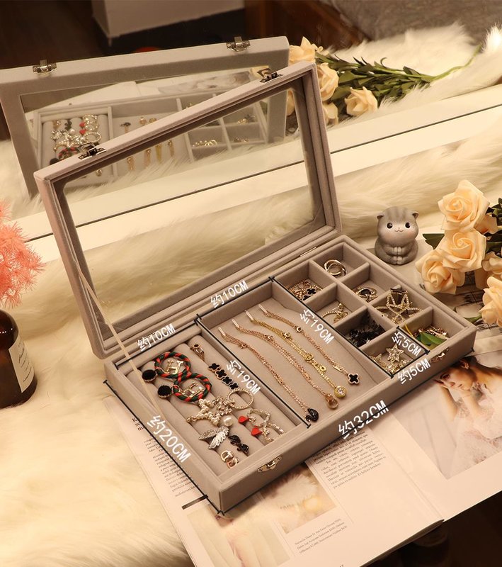 耳钉耳环收纳盒子饰品防尘首饰收纳盒耳夹耳坠耳线整理珠宝箱带盖大号