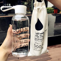 韩国创意水杯塑料杯男女士学生水瓶便携大容量随手杯简约太空杯子(透明白盖数字款+布袋 默认版本)