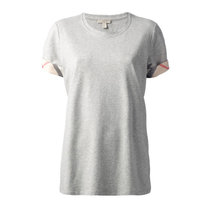 Burberry女装棉质灰色格子袖口短袖T恤上衣 3886950XL码灰 时尚百搭