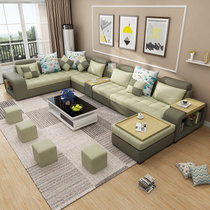 忆斧至家 大小户型可拆洗 简约现代客厅家具整装转角U型组合沙发(浅绿色 （三件套）送托盘+地毯+茶几电视柜)