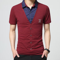 NAKECY夏季男士短袖T恤 韩版青年修身半袖衬衫领假两件体恤衫大码上衣潮(红色 5XL)