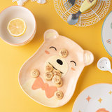 亿嘉IJARL 日式卡通陶瓷碗碟套装动物可爱创意个性家用釉下彩儿童餐具组合 食语系列(食语卡通碗盘三件套小熊)