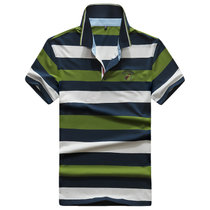 1883夏装新款战地吉普AFSJEEP纯棉弹力条纹短袖T恤衫翻领男士polo(绿色 3XL)