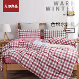 无印良品水洗棉四件套 床单款 （适合1.5m/1.8m）(红咖中格)