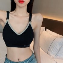 帕兰朵美背文胸后背蝴蝶内衣无钢圈裹胸无缝吊带背心  XXS小码(黑色 XS)