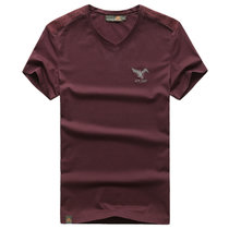 79863夏装新款战地吉普AFSJEEP纯棉弹力V领短袖T恤衫男半袖polo衫(红色 XL)