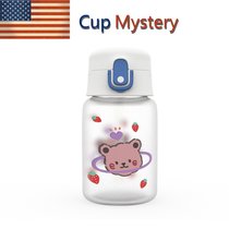 美国cup mystery卡通可爱弹盖吸管软硅胶提绳磨砂高硼硅玻璃杯(草莓紫熊)