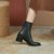 SUNTEK羊皮中跟女靴子2021秋冬季新款女鞋百搭米白色粗跟圆头小短靴(39 黑色（单里）)