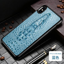 苹果x手机壳iphonex皮质XSMAX网红男款3d立体浮雕全包防摔xr手机后壳保护套防摔(XS MAX 牛皮【蓝色】★立体3D鳄鱼头图腾 默认版本)