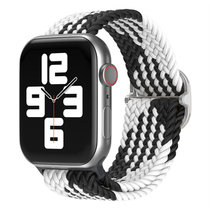 适用于苹果手表7代尼龙编织表带日字扣双圈运动时尚38/40/41通用42/44/45表带(黑色&白色 38/40/41MM通用)