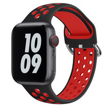 新款适用于苹果watch运动手表表带双色硅胶透气38/40/41/42/44/45通用表带(黑红 38/40/41MM通用)