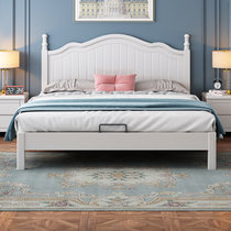 华南家具 简约现代实木儿童床卧室1.8米双人大床美式主卧木质床铺(纯白色 1.8*2.0M-床＋床垫)