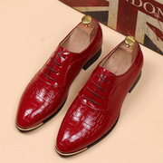 威世米邦 2015秋季韩版鳄鱼纹皮鞋时尚系带皮鞋英伦男士商务休闲鞋(红色 42)