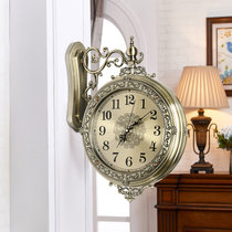 汉时欧式轻奢双面钟客厅金属雕花静音时钟复古艺术装饰挂钟HDS18(青铜色大号)