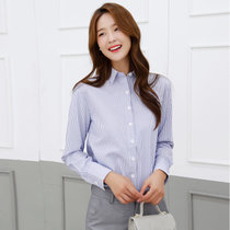 MISS LISA职业撞色蓝白长袖竖条纹衬衫衬衣春季女装K6621-1(蓝色 L)