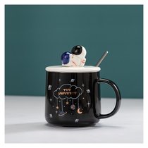 创意ins星空宇航员礼物水杯卡通陶瓷马克杯带盖勺家用牛奶咖啡杯kb6(黑宇航员+勺盖(普通装))