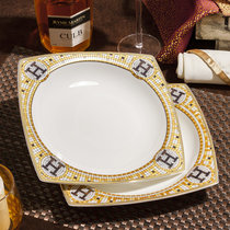 方形骨瓷餐具北欧高档奢华送礼套碗盘组合欧式陶瓷器碗碟套装家用(8寸深盘 默认版本)
