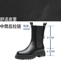 SUNTEK大码女靴41-43短靴切尔西靴马丁靴女英伦风厚底烟筒靴女鞋40一42(39 黑色【单里】中筒 后拉链)