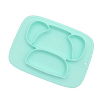 开优米 宝宝一体式硅胶餐盘 婴儿吸盘辅食碗儿童分格盘卡通餐具(绿色)