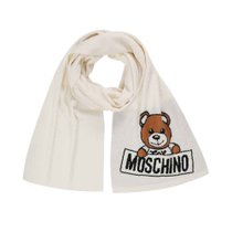 Moschino/莫斯奇诺 女士乳白色泰迪熊图案针织羊毛围巾M1857-30572-002均码白 羊毛