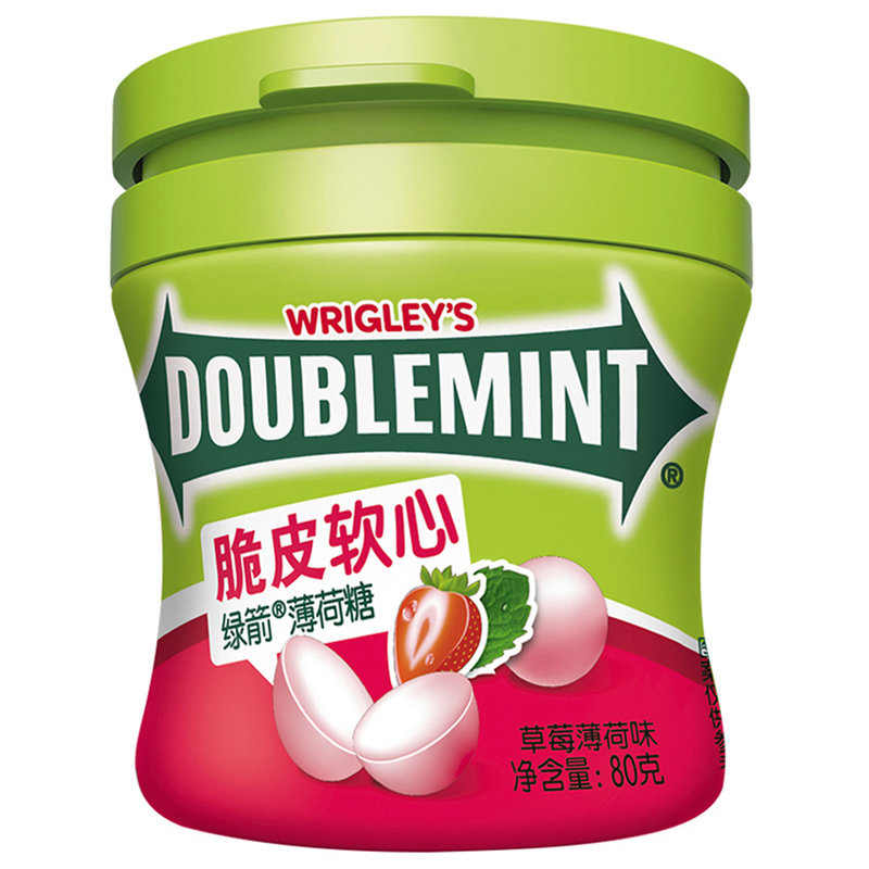 国美自营绿箭脆皮软心薄荷糖草莓薄荷味瓶装80g