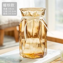 还不晚 欧式玻璃花瓶透明彩色水培植物花瓶客厅装饰摆件插花瓶(琥珀钻石款)